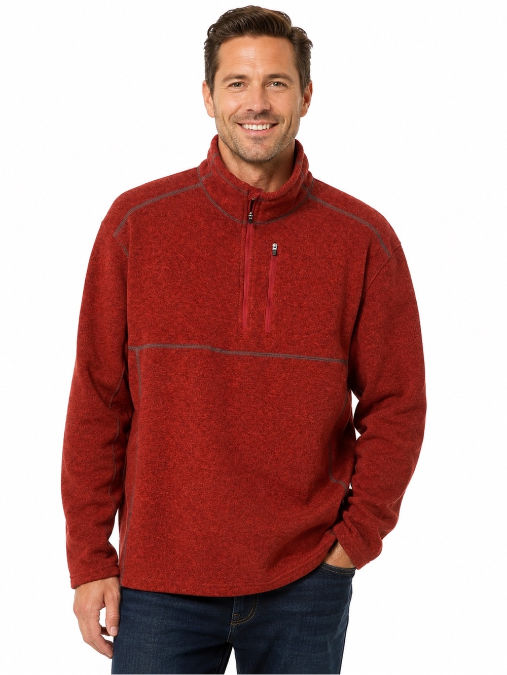 Men's Half-Zip Pullover Sweater - Rust Red - 0799